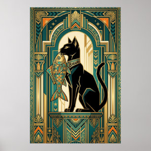 Chat qui grimpe sur un rideau Art déco - Œuvre d'a