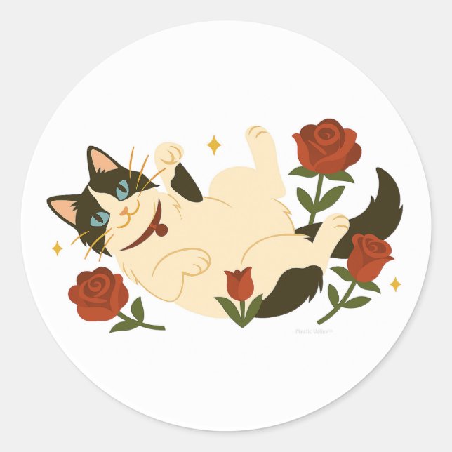 Chat Ragdoll dans des roses Autocollant rond class (Devant)
