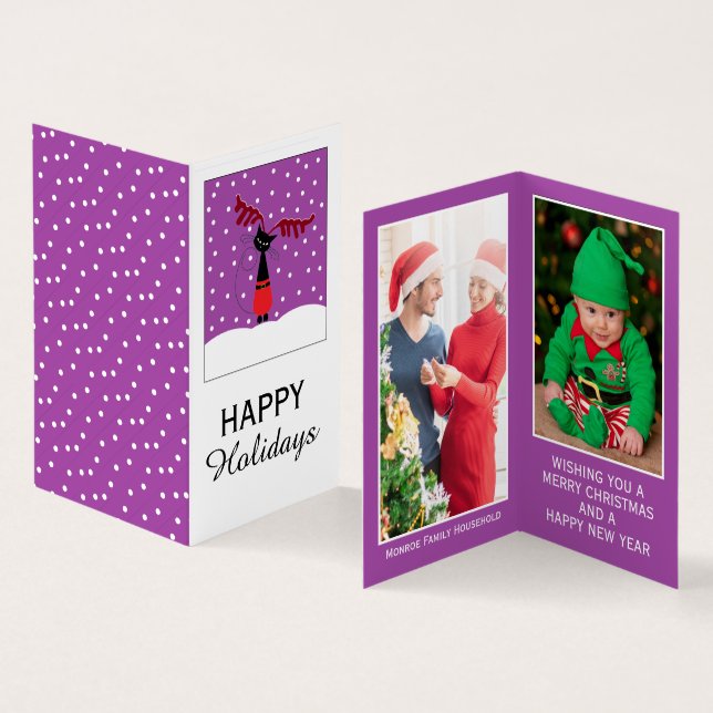 Chat Reindeer, Carte de Noël Photo Famille (Intérieur et extérieur)