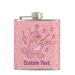 Chat rose avec flacon de hanche violon