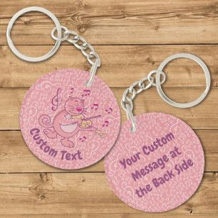 Chat rose avec Porte - clé violon