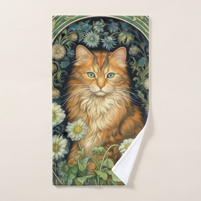 Chat rouge dans le jardin Art nouveau (Serviette à main)