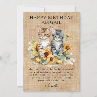 Chat Rustic Tournesols et chatons Carte d'annivers