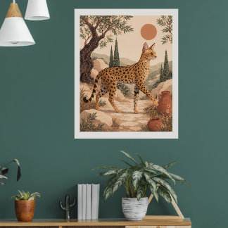 Chat Savannah Méditerranée Boho Olive Art Mural