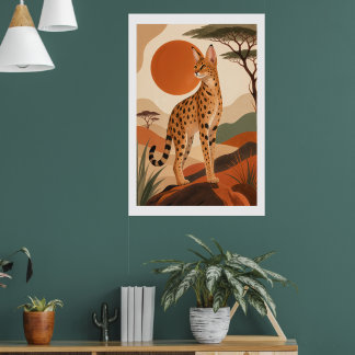 Chat Savannah sur impression d'art mural boho Rock