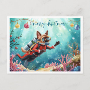 Chat siamois de plongée de Noël sous carte postale