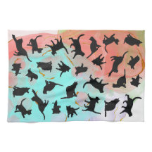 Chat Silhouette Cuisine Serviette à encre fleurie