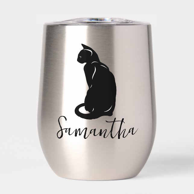 Chat Silhouette Design Vin Thermique Tumbler (Avant)