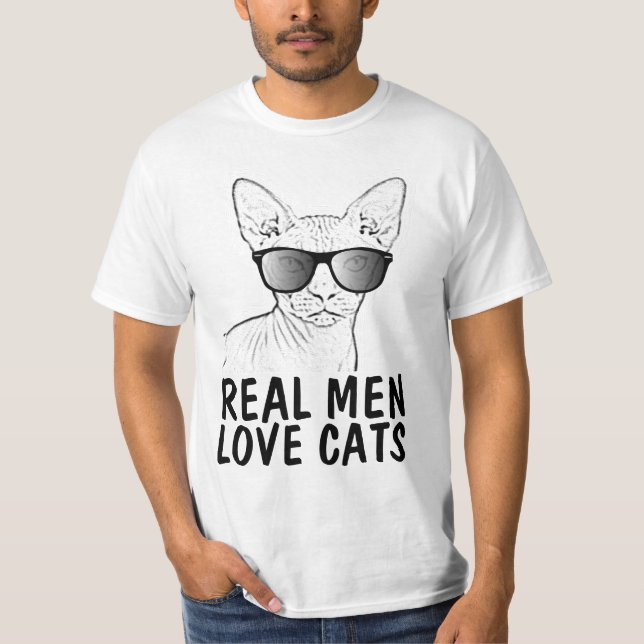 Chat Sphynx, Véritables Hommes Aimer Chats T-Shirt (Devant)