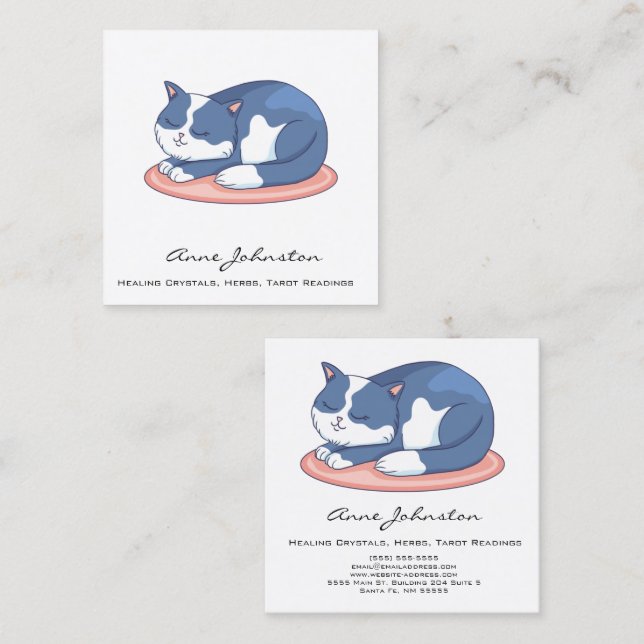 Chat Square Business Card schlafen Quadratische Visitenkarte (Vorne/Hinten)