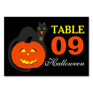 Chat sur Halloween Citrouille Numéro de table