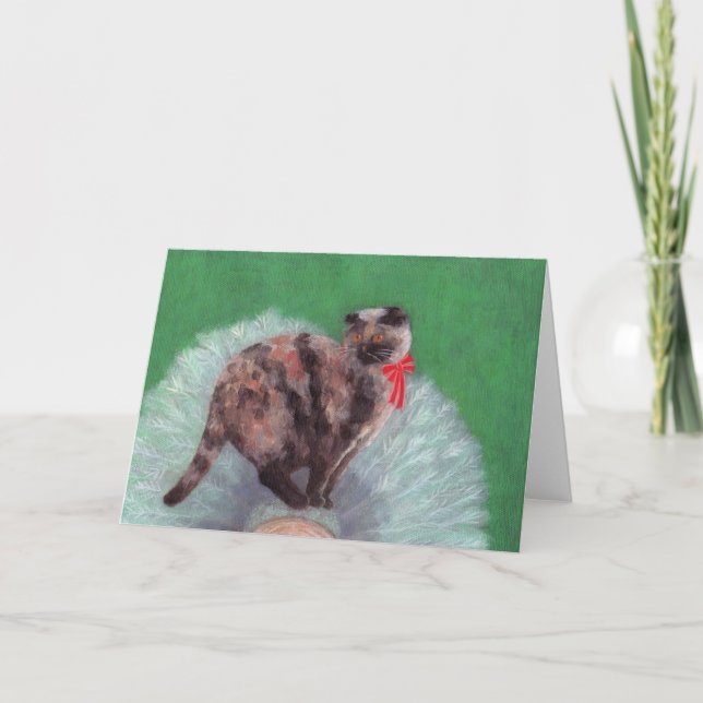 Chat sur l'arbre Carte de Noël (Devant)