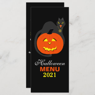 Chat sur menu Halloween Citrouille