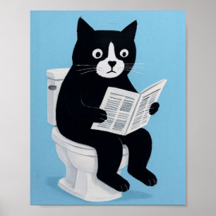 Chat sur toilettes art mural de salle de bain