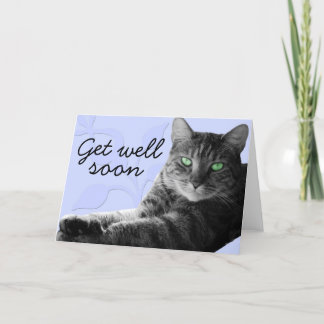 Chat tigré aux pattes croisées, Carte de bon rétab