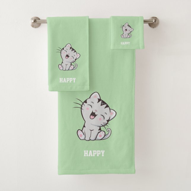 Chat tigré & texte de nom sur fond vert clair (En situation)