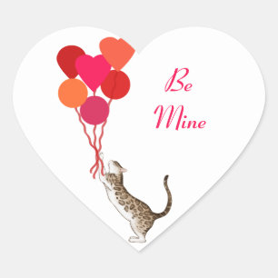 Chat Valentine avec Ballons Coeur Sticker de vacan