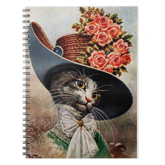 Chat victorien avec Casquette floral Carnet spiral