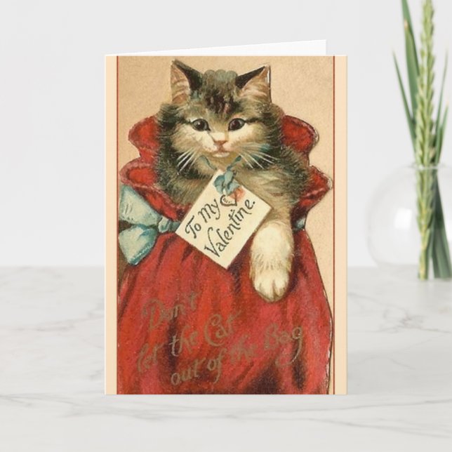 Chat victorien en sac Carte Saint Valentin (Devant)