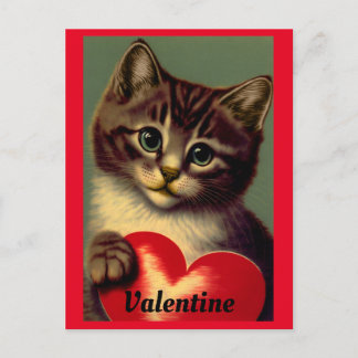 Chat vintage Avec Carte Postale Coeur