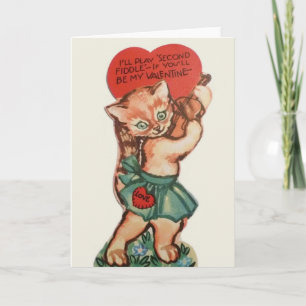 Chat vintage jouant la carte de Saint-Valentin de
