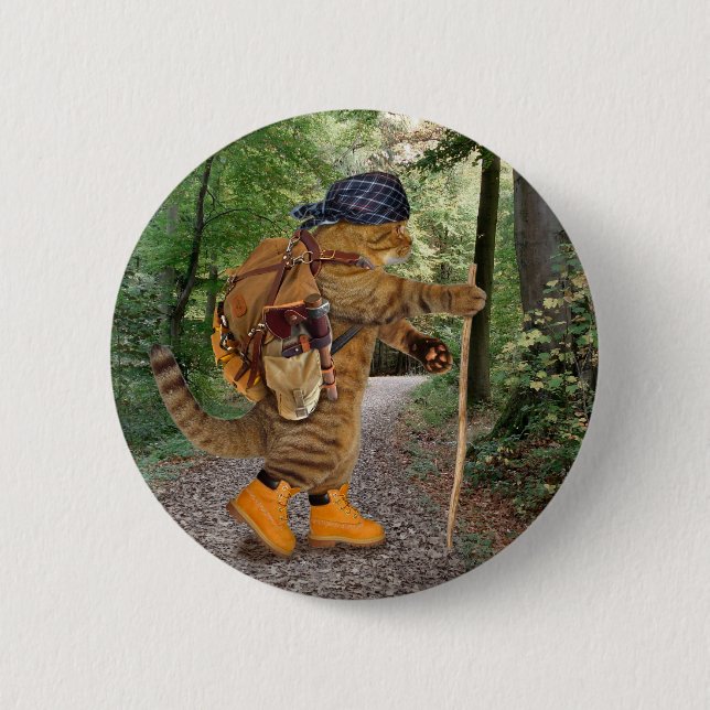 Chat-Wanderer mit Rucksack Button (Vorderseite)