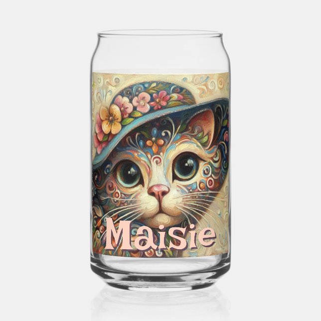 Chat Whimsical avec un Casquette Floral Personnali (Recto)
