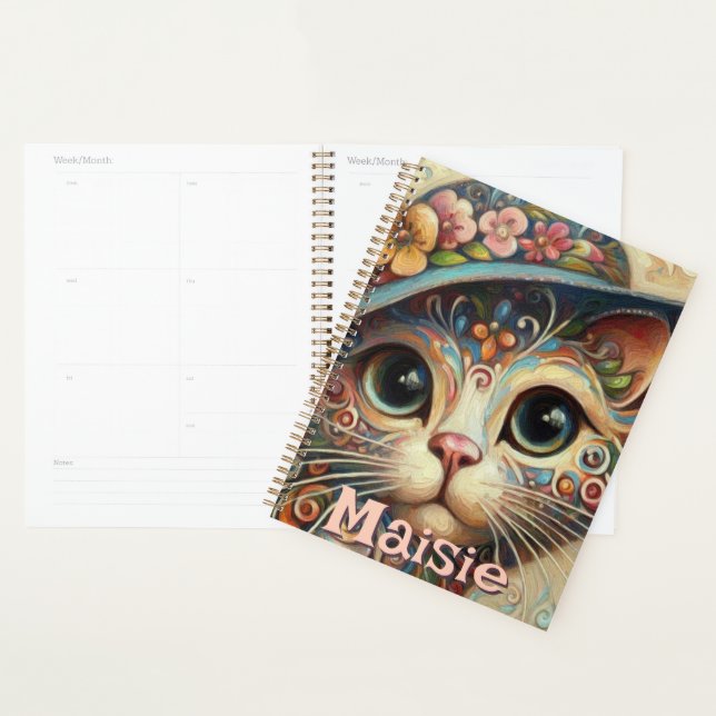 Chat Whimsical avec un Casquette Floral Personnali (Devant avec enveloppe)