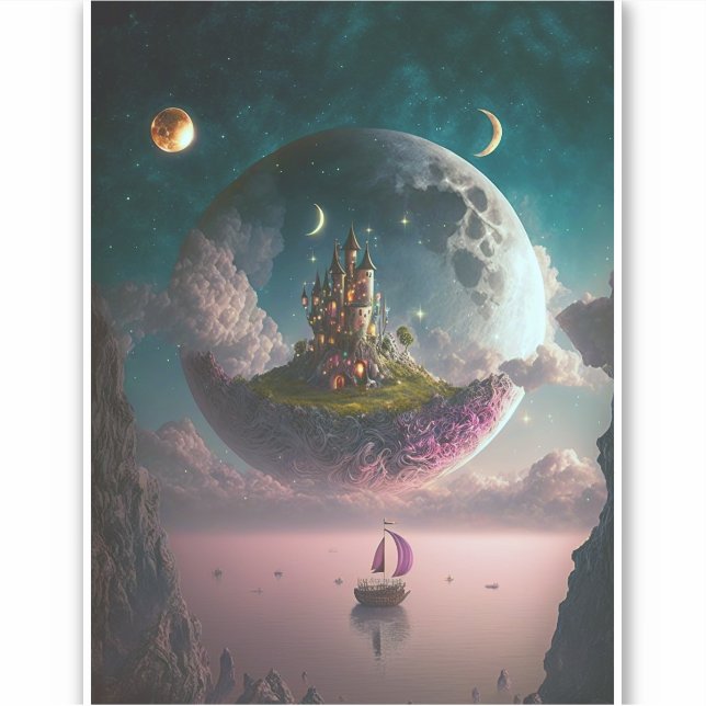 Château Dans L'Imaginaire Lune Art Sticker (Devant)
