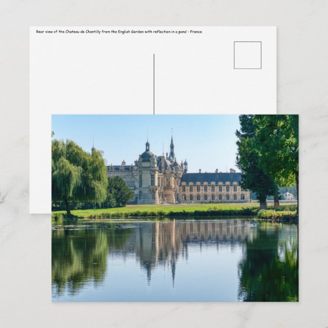 Chateau de Chantilly und Reflexion in einem Teich Postkarte (Vorne/Hinten)