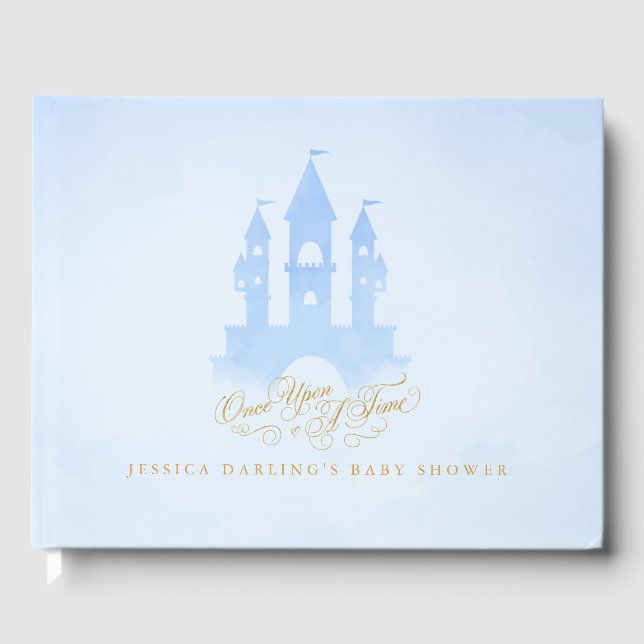 Château de conte de fées bleu baby shower Livre d' (Recto)