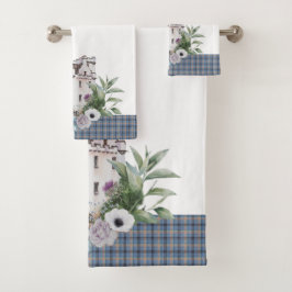 Château écossais de Tartan avec oiseaux et fleurs