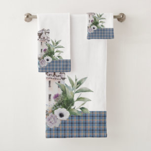 Château écossais de Tartan avec oiseaux et fleurs