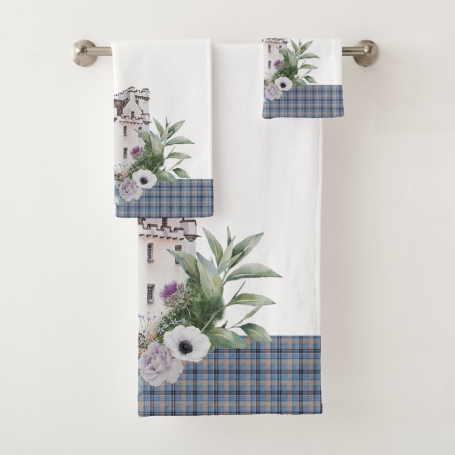 Château écossais de Tartan avec oiseaux et fleurs (En situation)