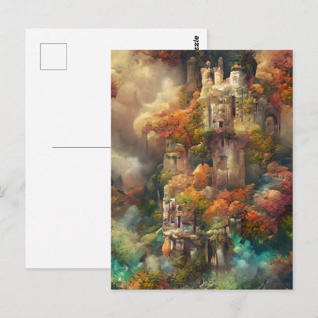Château En Forêt, Imaginaire Jungle, Carte Postale (Devant / Derrière)