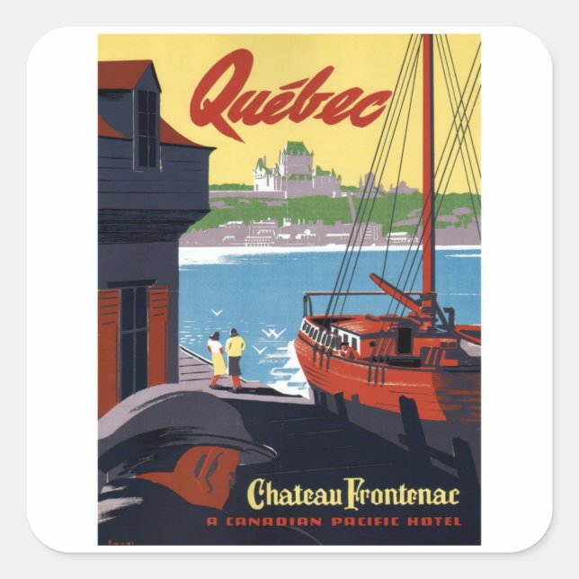 Chateau Frontenac - Kanada - Vintage Quadratischer Aufkleber (Vorderseite)