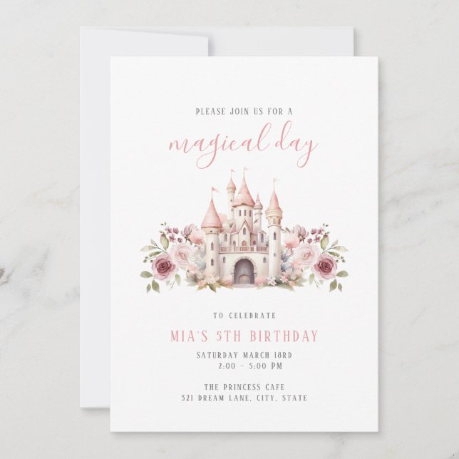 Château Princess Invitation Anniversaire Filles (Devant)