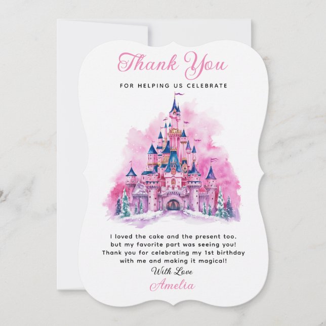 Château rose Aquarelle 1er Anniversaire Carte de r (Devant)