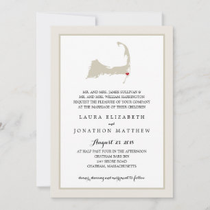 Chatham Cape Cod Map mit Herz Hochzeit Einladung