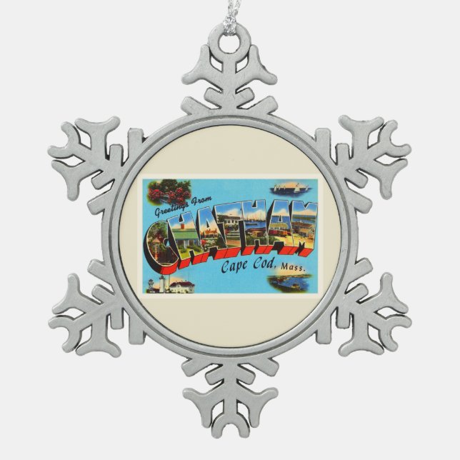 Chatham Cape Cod Massachusetts MA Reise-Andenken Schneeflocken Zinn-Ornament (Vorderseite)