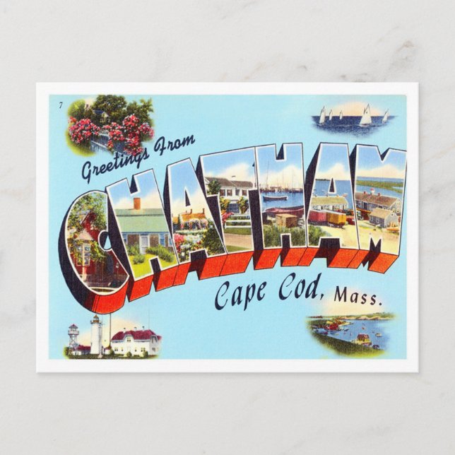 Chatham, Massachusetts Vintag Big Letters Postkarte (Vorderseite)
