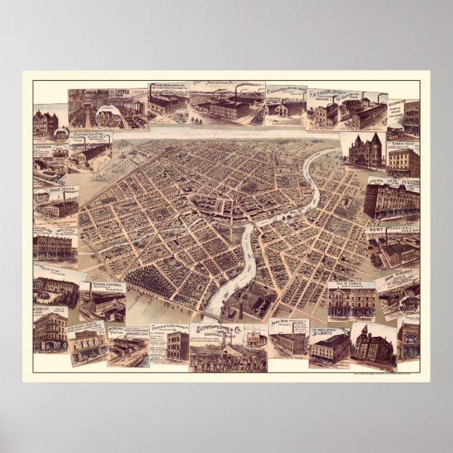 Chatham, ON, Kanada Panorama Karte - 1870 Poster (Vorne)