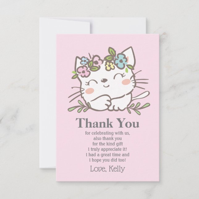 chaton blanc, chaton, animaux carte de remerciemen (Devant)