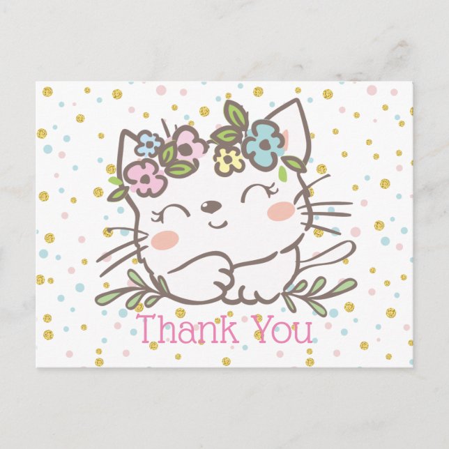 chaton blanc, chaton, animaux carte de remerciemen (Devant)