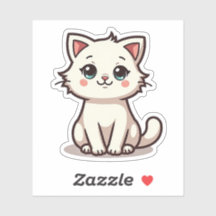 Chaton Blanc Enjoué – Autocollant Chibi