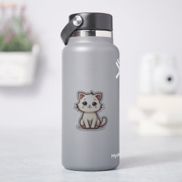 Chaton blanc joueur – Autocollant Chibi