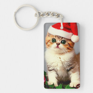 Chaton de Noël vintage avec chapeau de Père Noël