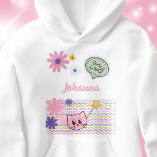 Chaton Dessin Animé Pastel Fleurs Vie de Fille