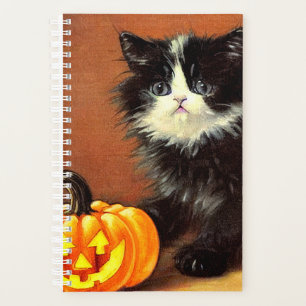 Chaton d'Halloween noir et blanc vintage