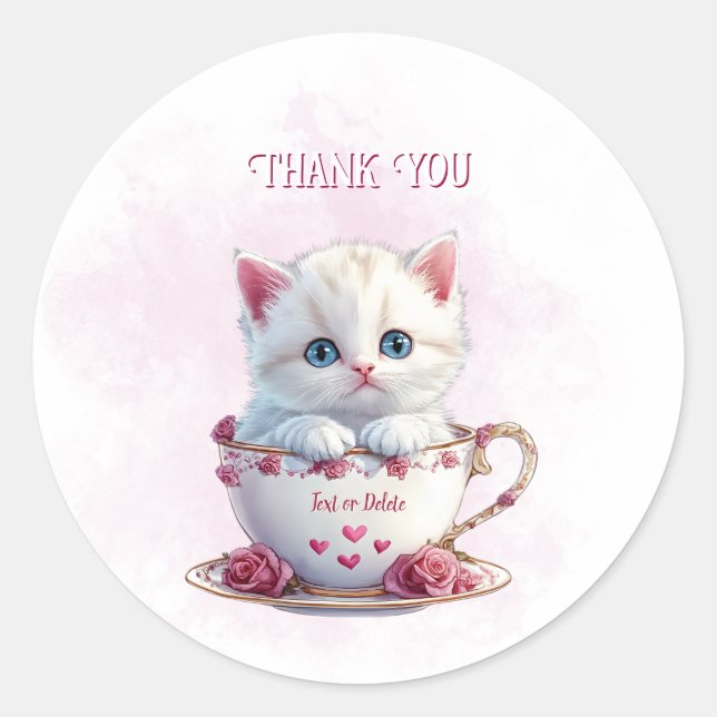 Chaton en Coupe Sticker Fleurs Roses (Devant)